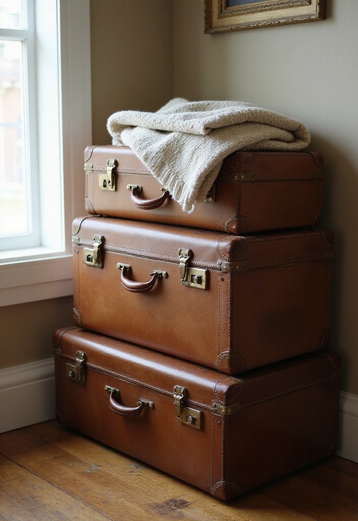 13 DIY Green Farmhouse Decor Projects That’ll Transform Your Home on a Budget! - 9. Vintage Suitcase Storage