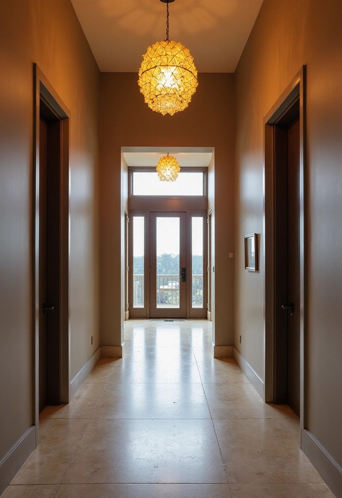 15 Minimalist Entryways That Feel Inviting - 2. Statement Lighting Fixtures